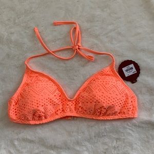Neon orange bikini top, tribal mesh